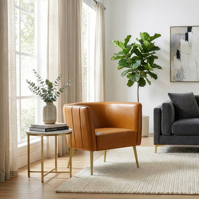 Avian Cappuccino Faux Leather Accent Chair with Decorative Stitching