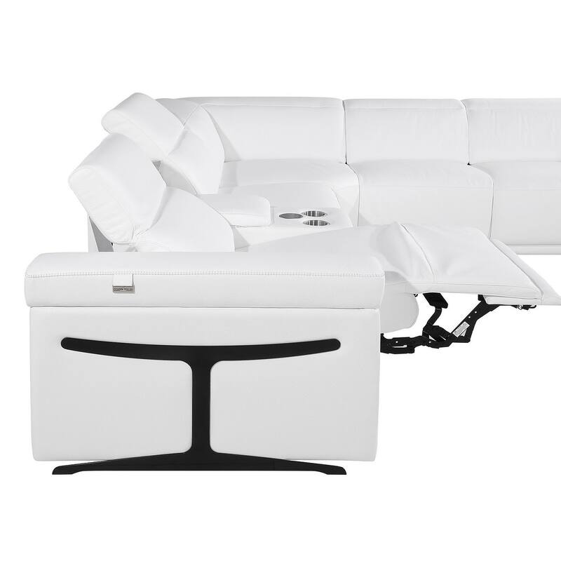 HomeRoots White Italian Leather Power Reclining U Shaped Eight Piece Sectional With Console