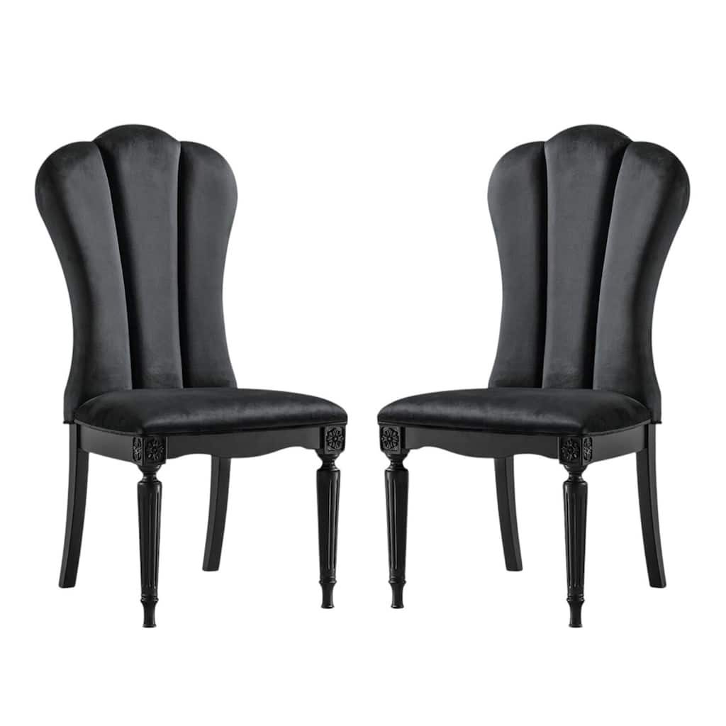 Set of 2 Upholstered Dining Chairs with Turned Fluted Legs