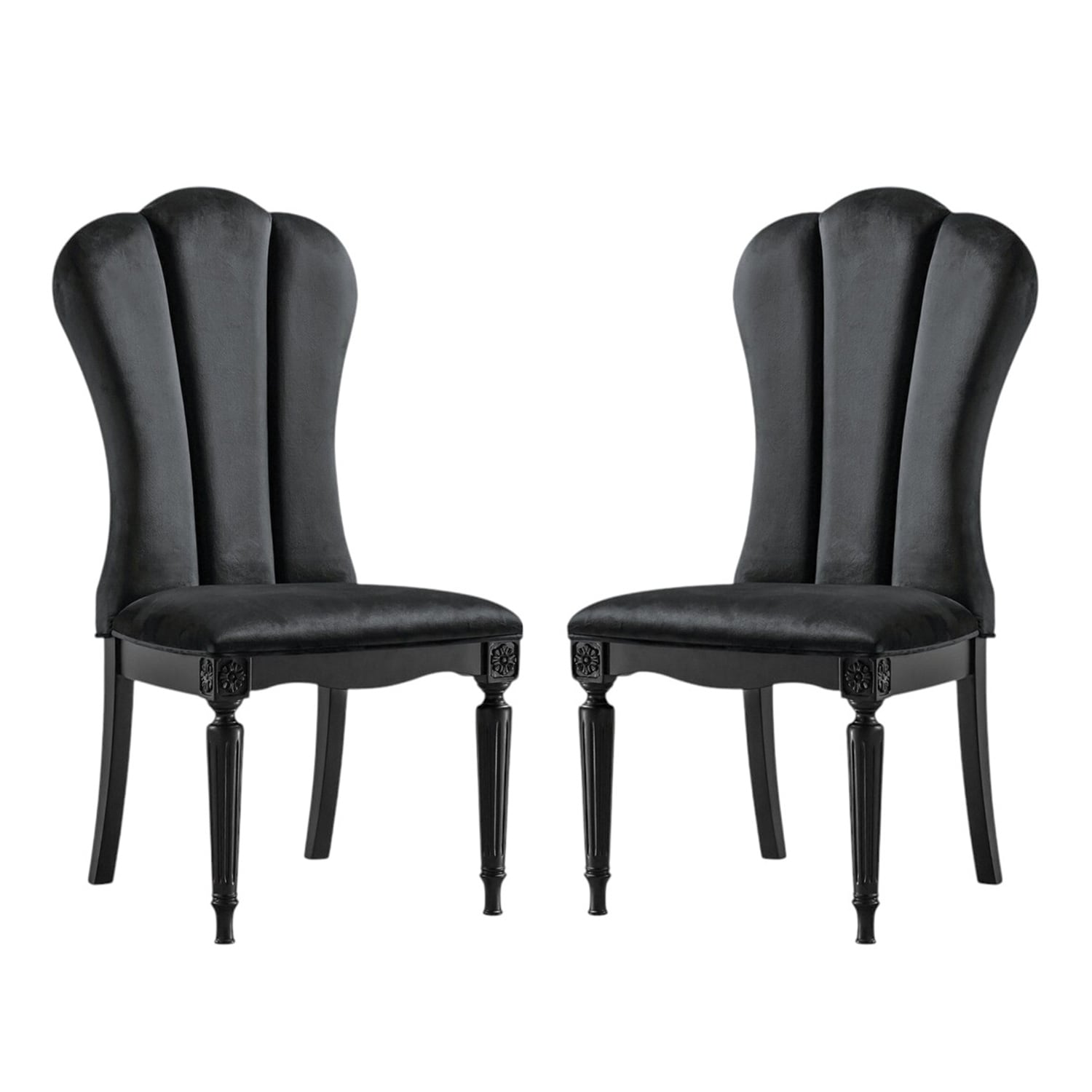 Set of 2 Upholstered Dining Chairs with Turned Fluted Legs