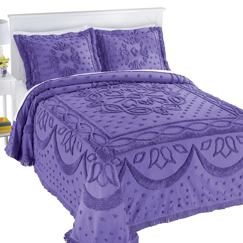Emerson Chenille Textured Medallion Fringe Border Bedspread