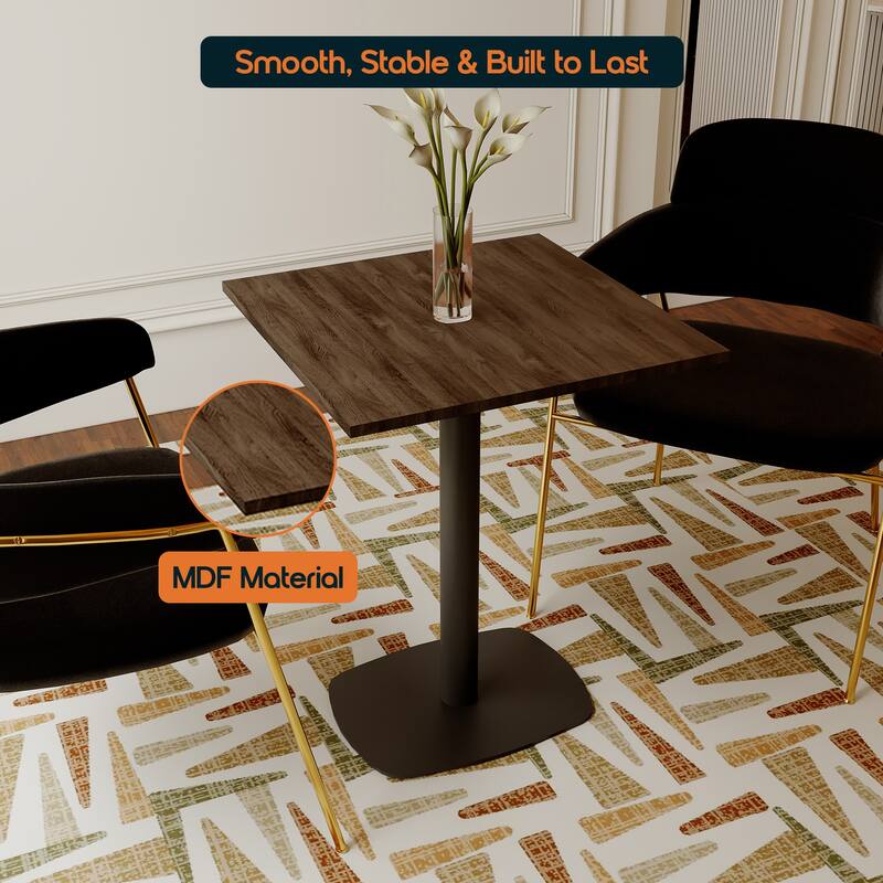 Vail 24 in. Square MDF Tabletop Dining Table with Black Stainless Steel Base Accent for Cafés, Dining Rooms, Patios, Kitchen