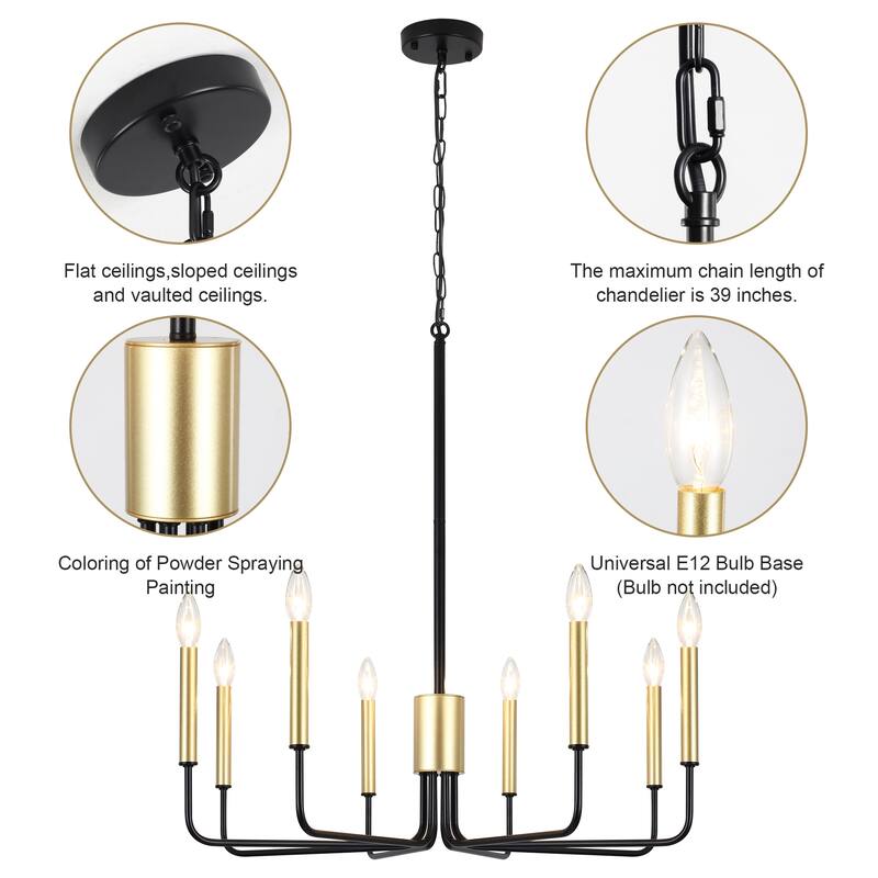 8-Light 29.52-inch Farmhouse Candle Chandelier for Foyer Kitchen Bedroom