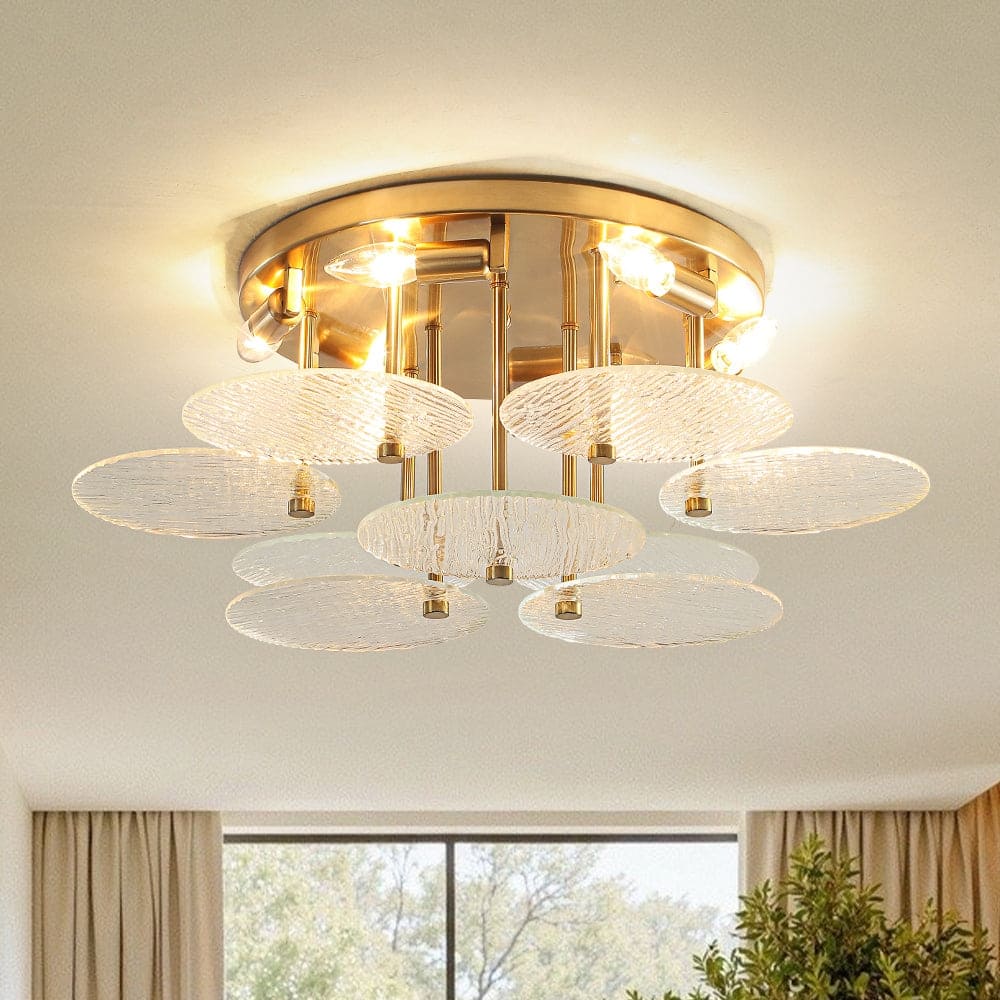 Contemporary Glam 6-Light Clear Ripple Glass Tiered Semi-flush Mount - 25.0 in