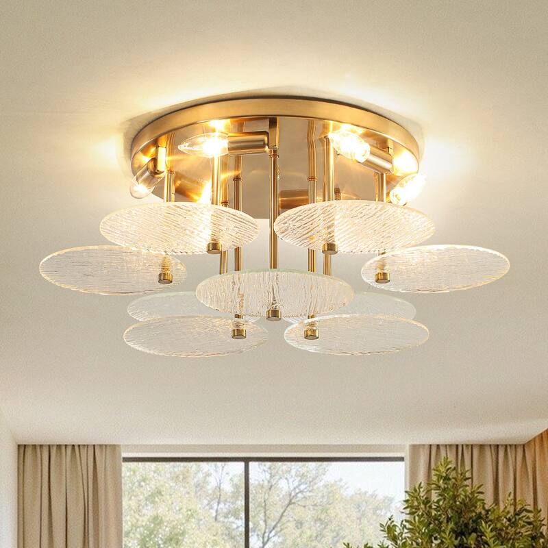 Contemporary Glam 6-Light Clear Ripple Glass Tiered Semi-flush Mount - 25.0 in