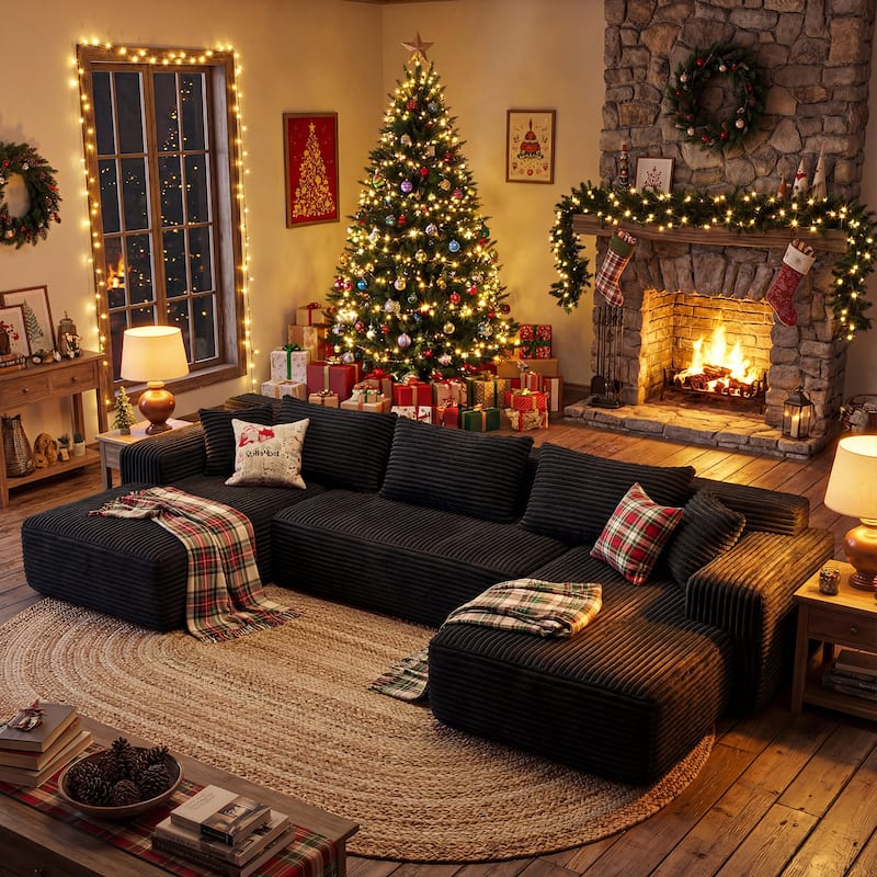 Oversized Modular Sectional Sofa, No Assembly Required, Corduroy Fabric, Deep Seat Cloud Couch with Chaise Foam Sofa