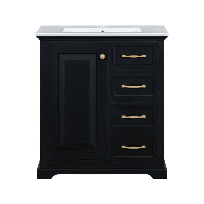 30 inch MDF Bathroom Vanity with Sink, One Package, Green Bathroom Cabinet with Drawers