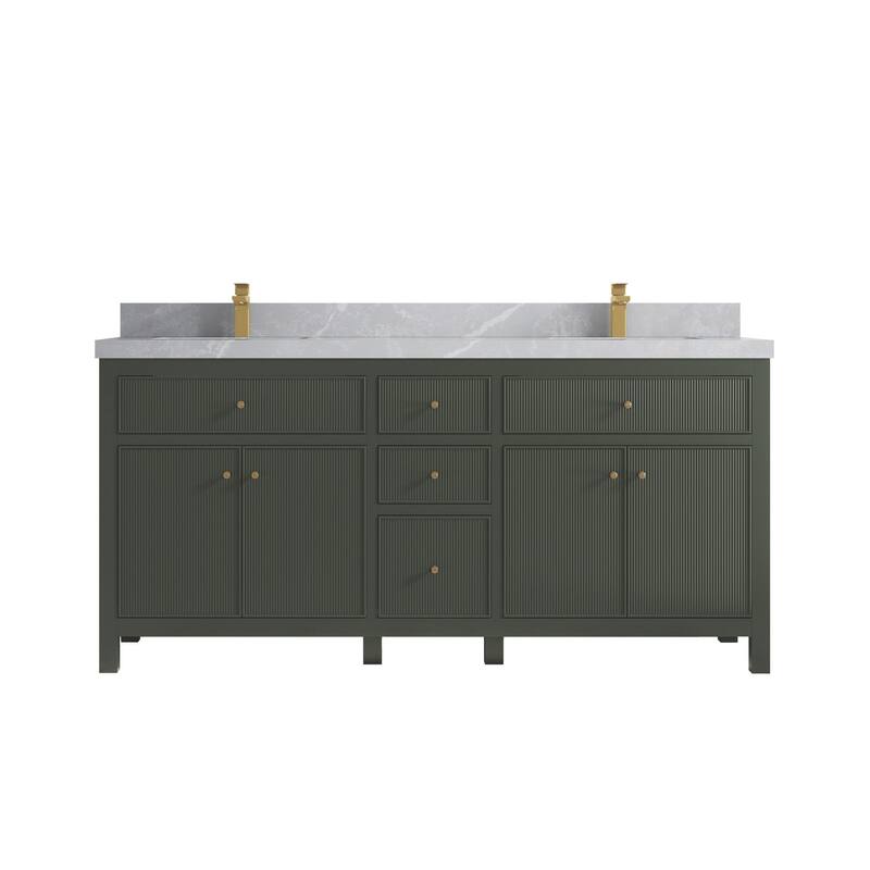 Willow Collections 72 in W x 22 in D Sonoma Free Standing Reeded Double Sink Bathroom Vanity with Countertop - 2" Pearl Gray - Pewter Green