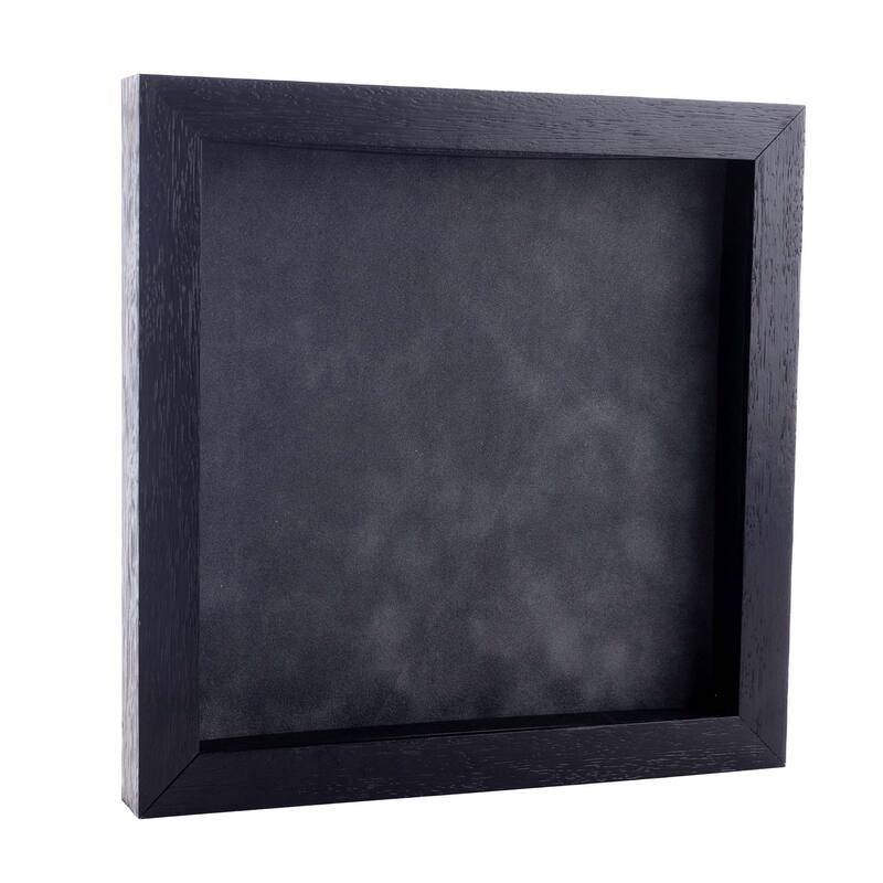 12x12 Shadow Box Frame Textured Black Wood Includes a Dark Grey Real Suede Texture Acid-Free Backing Board - Holds 12x12 Photo