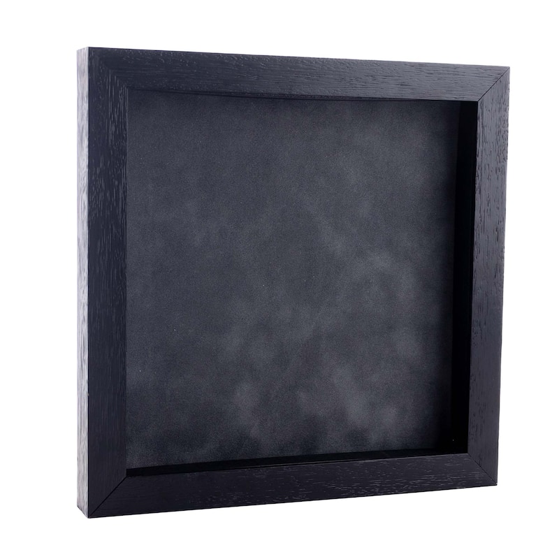 8x8 Shadow Box Frame Textured Black Wood Includes a Dark Grey Real Suede Texture Acid-Free Backing Board - Holds 8x8 Photo