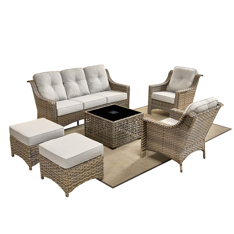 OVIOS 6 Pieces Outdoor Wicker Set With Solar-Powered Table