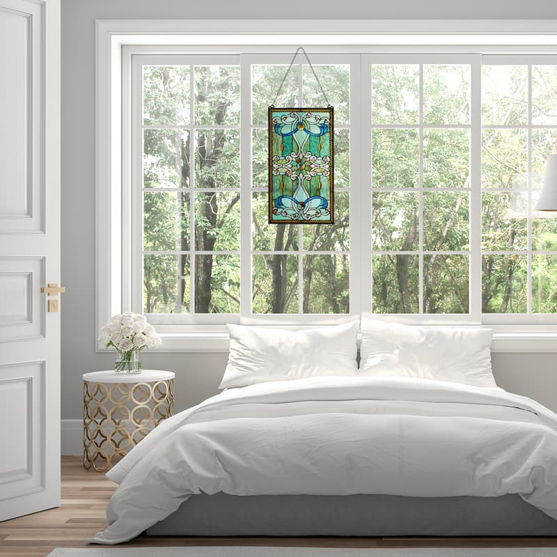 River of Goods Brandi's Tiffany Style Stained Glass Green 26-inch Window Panel - 15"L x 0.25"W x 26"H