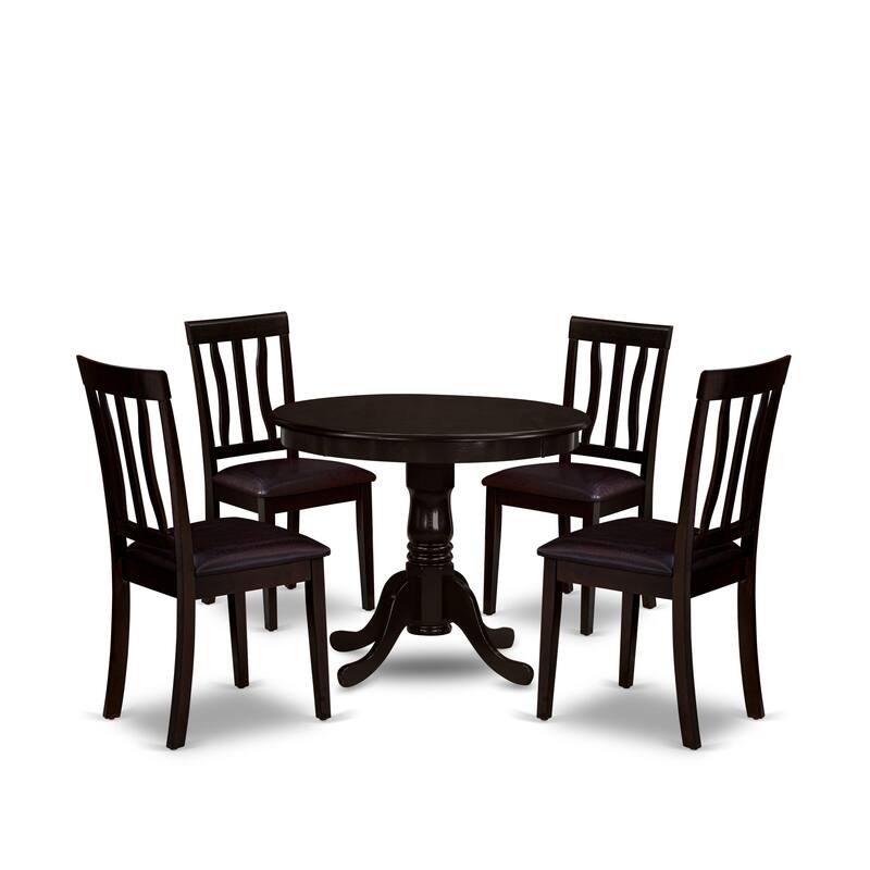 East West Furniture 5 Piece Kitchen Table Set Includes a Round Dining Room Table and 4 Dining Chairs, Cappuccino (Seat Options)
