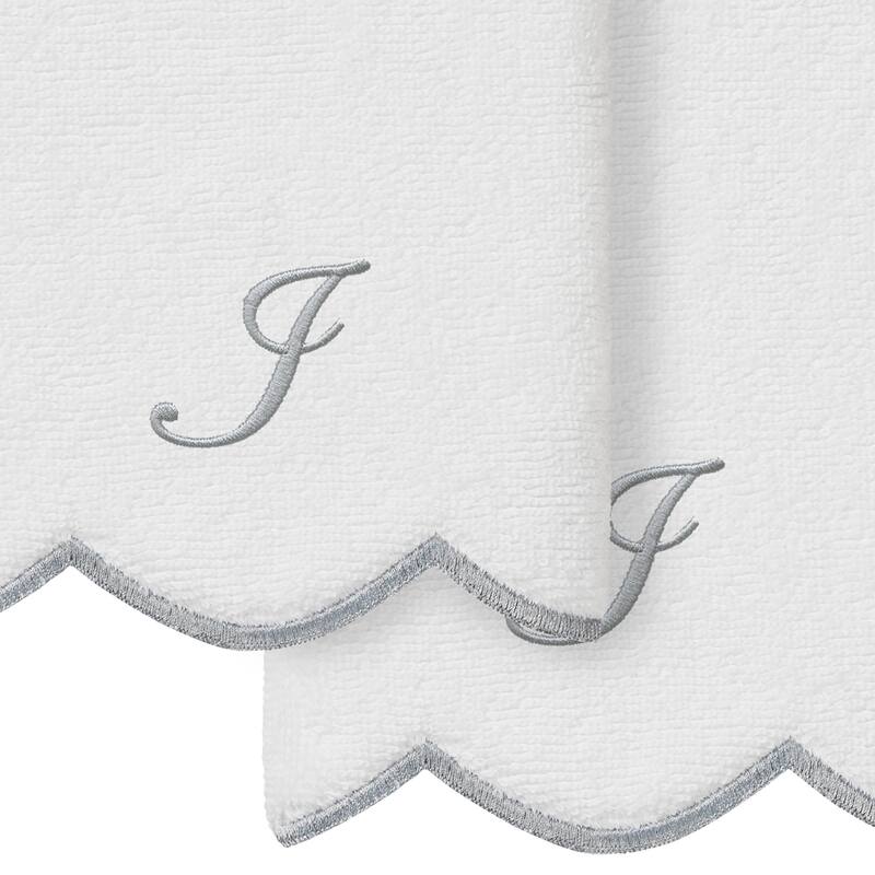 Authentic Hotel and Spa 100% Turkish Cotton Grey ADORNIA Scallop Personalized 2 Piece Fingertip Towel Set - 2 Fingertip Towels