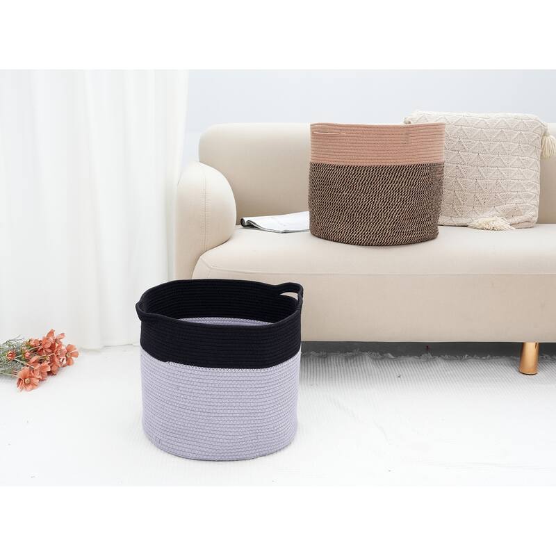Woven Storage Bin with Hidden Handles, Shelf Closet Storage Basket for Clothes, Blankets, Organizer Bin for Living Room