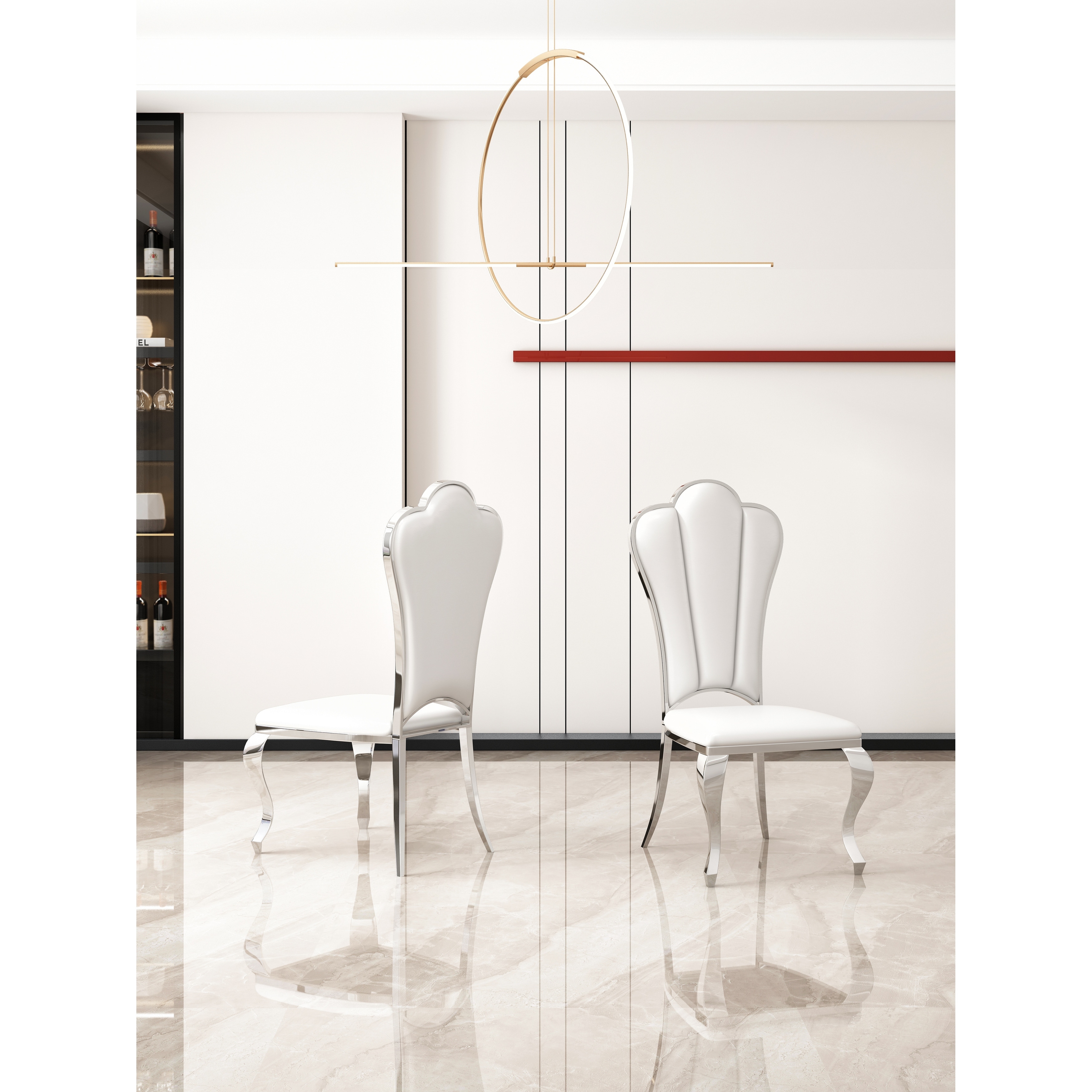 Modern Leatherette Dining Chairs Set of 2 Unique Backrest Design with Stripe Armless Chair