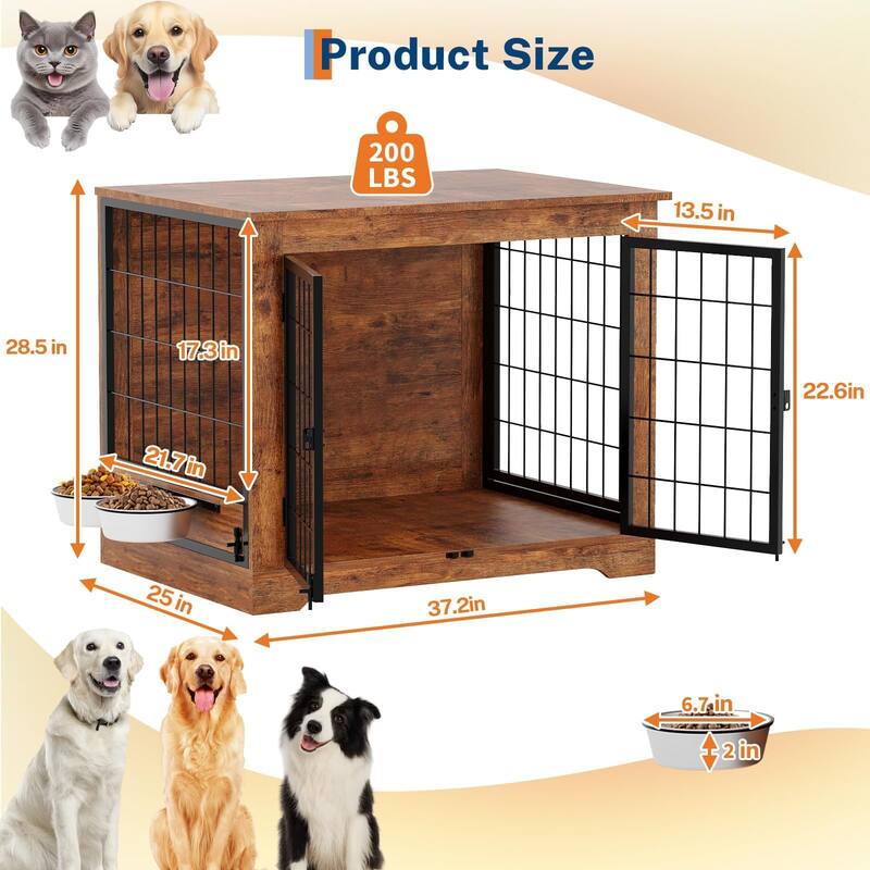 Dog Crate Furniture, Indoor Dog Crate with Rotating Feeder - N/A