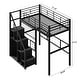 preview thumbnail 4 of 10, Black Twin Metal Loft Bed with Built-In Storage Stairs, Hanging Wardrobe Space, and Guardrails - No Box Spring Required