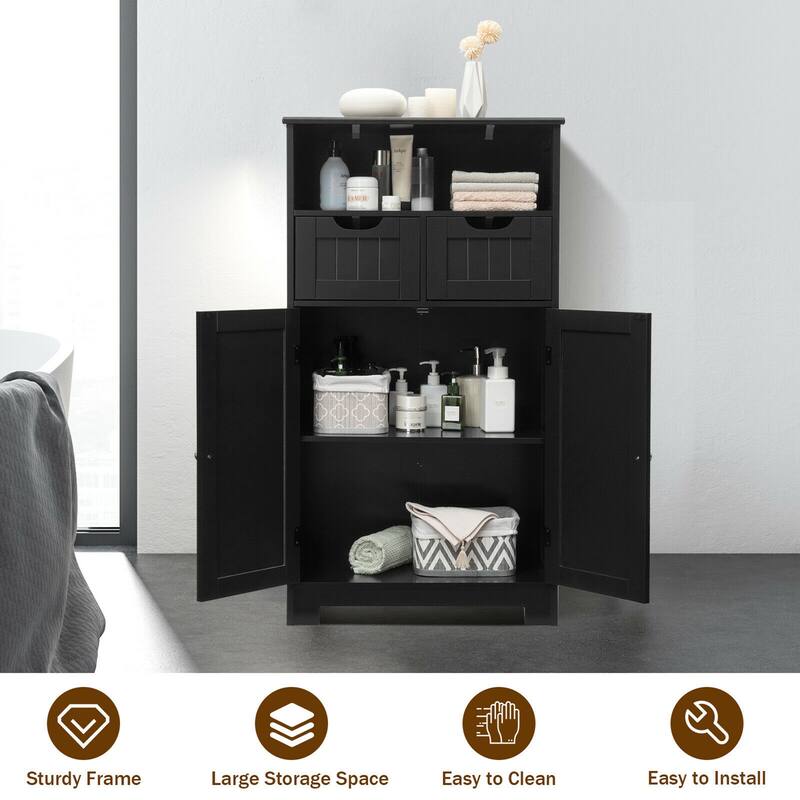 Gymax Bathroom Floor Cabinet Wooden Storage Organizer w/Drawer Doors - See Details