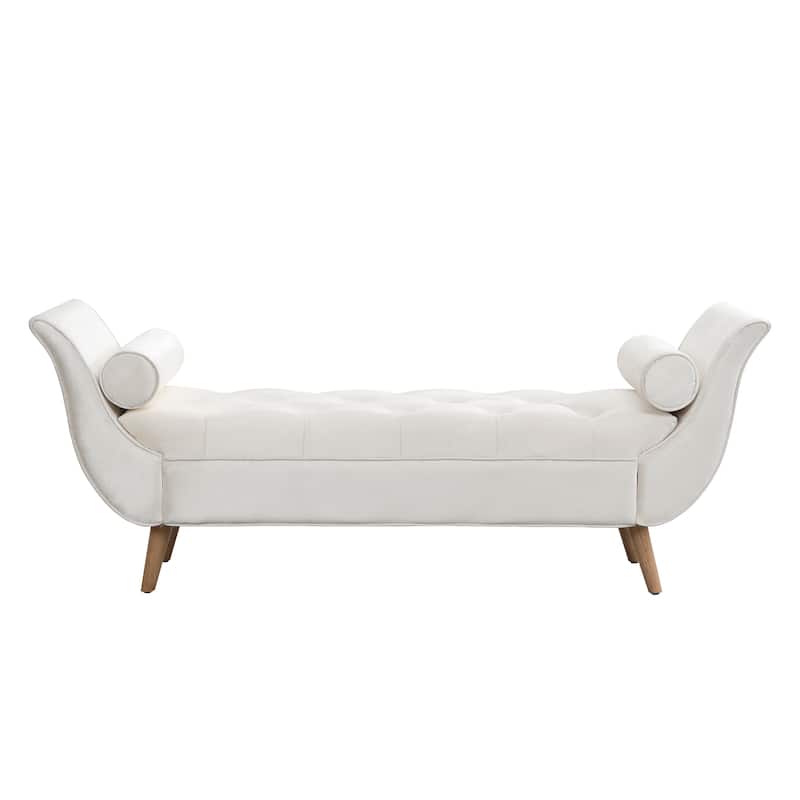 Christopher Knight Home - Quillon Velvet Tufted End of Bed Bench with Solid Wood Legs and 2 Pillows
