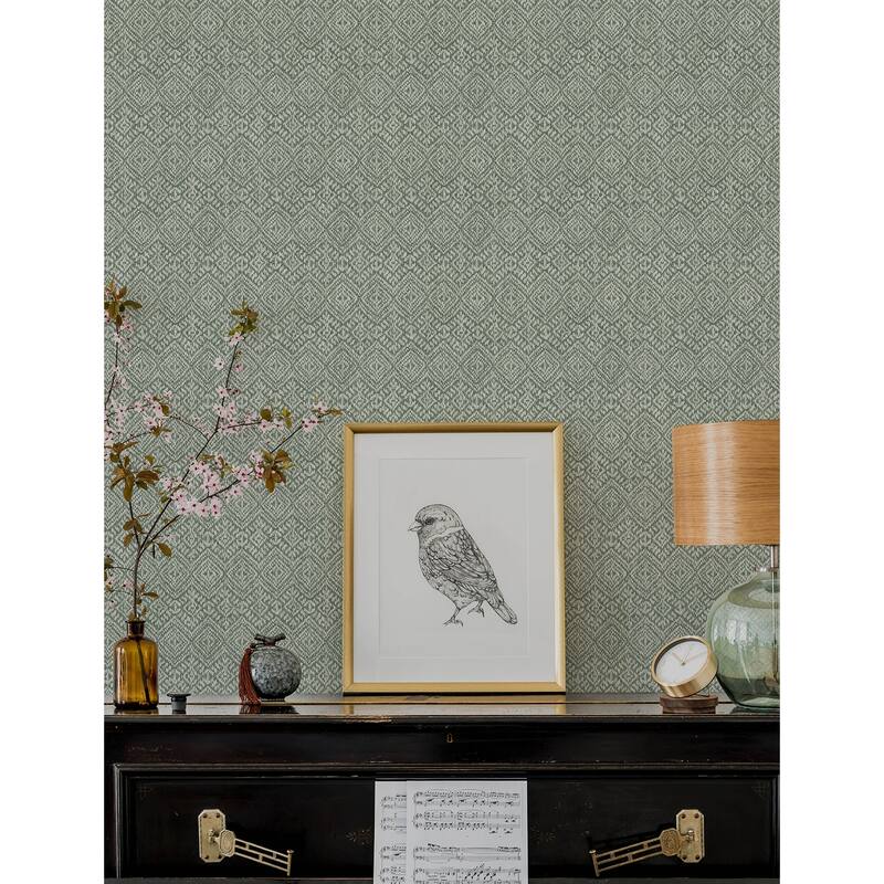 A-Street Prints Gallivant Green Woven Geometric Wallpaper
