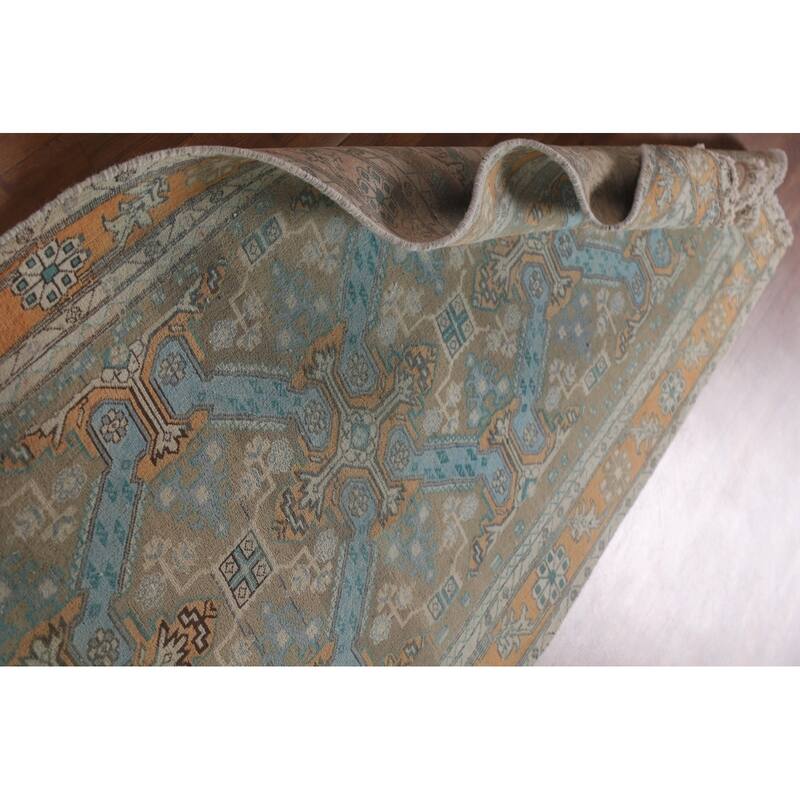 Hand Knotted Oriental 100% Wool Carpet Traditional All-Over Beige & Ivories Heriz Runner Rug - 10' 9'' X 3' 4''