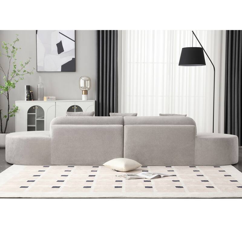 Modern Curved Modular Sectional Sofa, Terrycloth 4 Seater Cloud Boneless Couch, Upholstered Round Couch with 3 Pillows