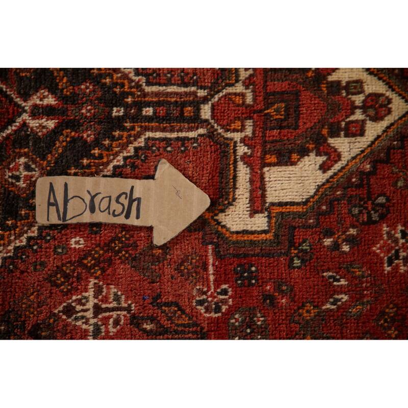 Tribal Geometric Shiraz Persian Vintage Rug Handmade Red Wool Carpet - 7'8"x 10'8"
