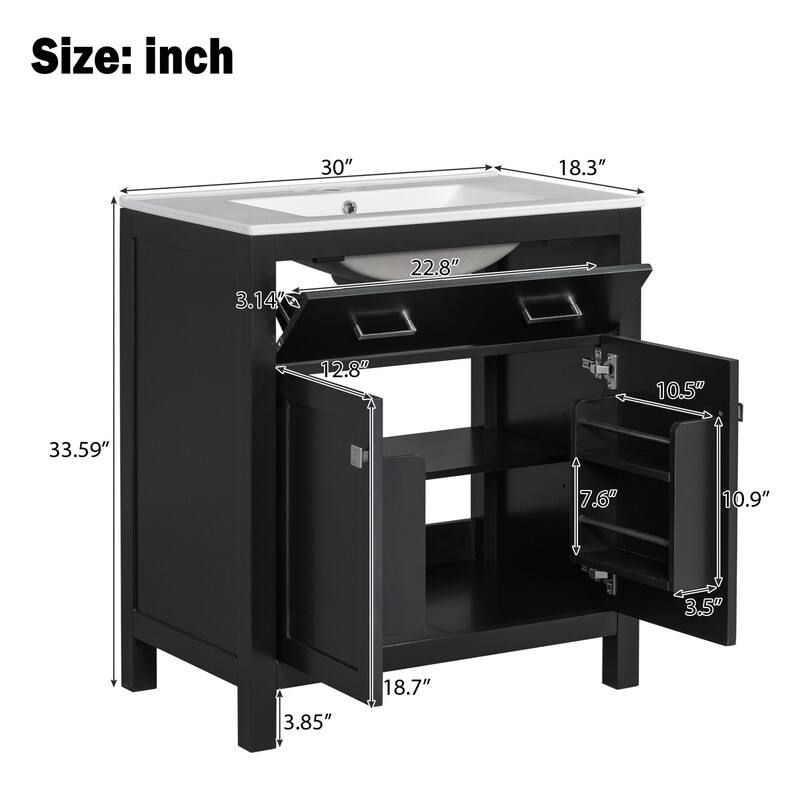 MEDUNJESS 30''/ 60'' Bathroom Vanity with Ceramic Sink, Bathroom Storage Cabinet
