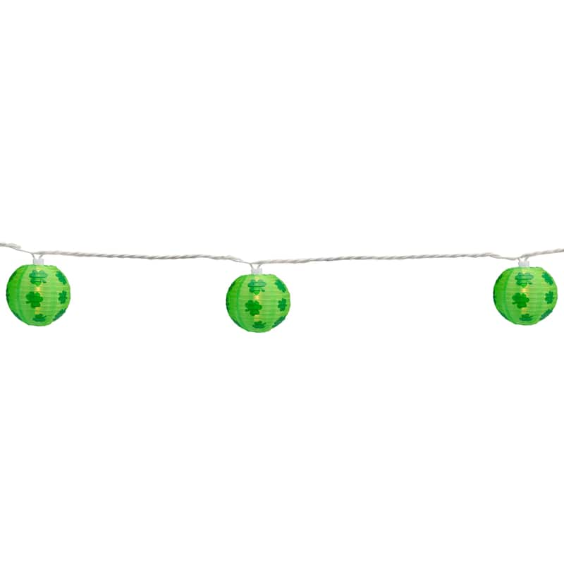 Shamrock St. Patrick's Day Paper Lantern Patio Lights - Green - 8.5' White Wire - 10ct