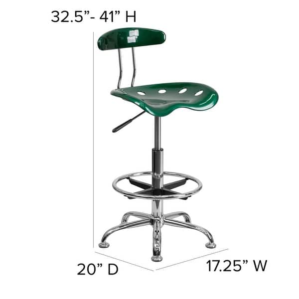 dimension image slide 11 of 13, Vibrant Chrome Tractor Seat Drafting Stool