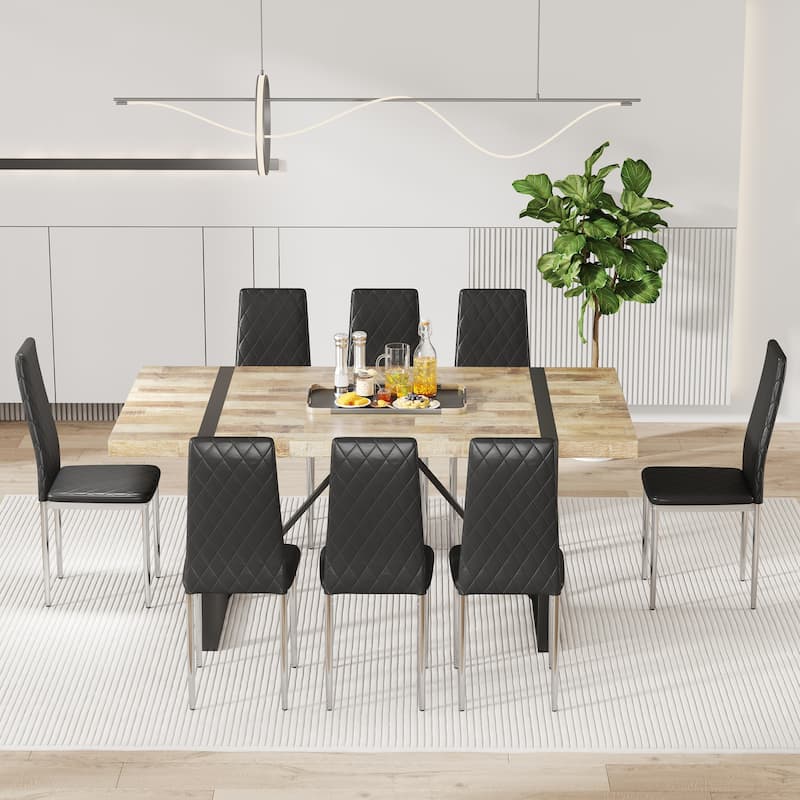 Modern Faux Leather Dining Chair, Multifunctional Mid-Back Chair with High-Density Sponge Cushion, for Dining Rooms, 8-Piece Set