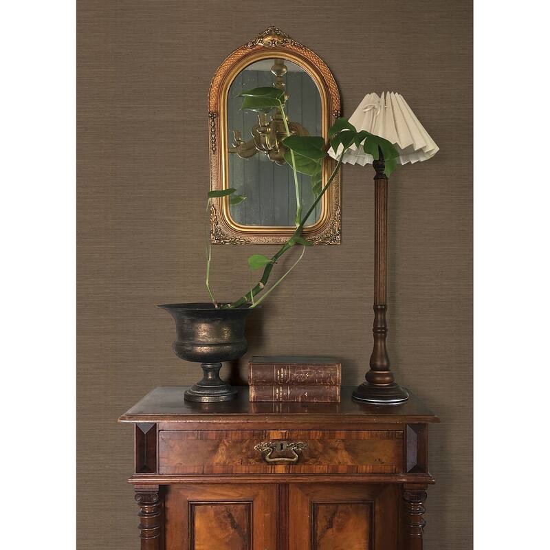 Chris Loves Julia x A-Street Prints Mycroft Chestnut Grasscloth Wallpaper