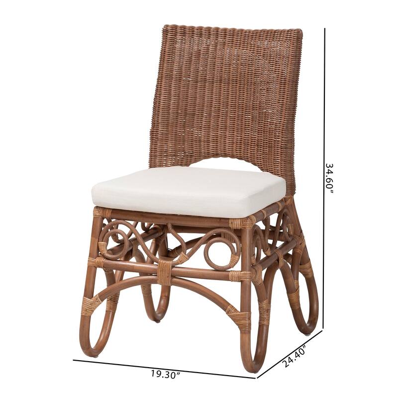 Rivan Natural Rattan Dining Chair - Handcrafted Wicker Accent Chair with Woven Back and Cushioned Seat, Boho Coastal Seating
