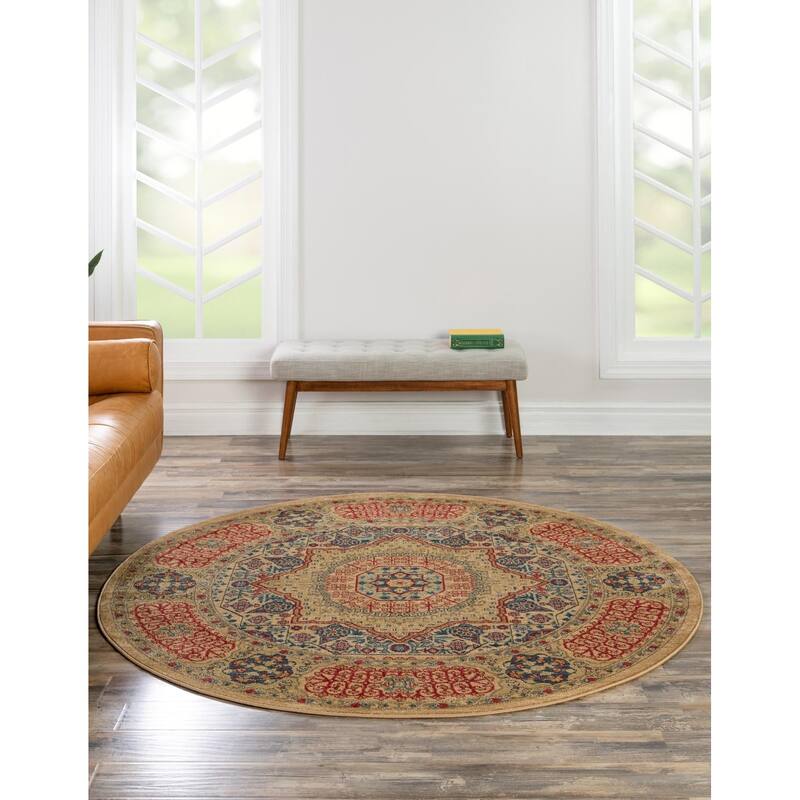 Traditional Cassia Collection Area Rug - Beige - 8' Round