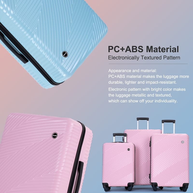 3 Piece Luggage Sets PC+ABS Lightweight Suitcase with Two Hooks, Spinner Wheels, (20/24/28)