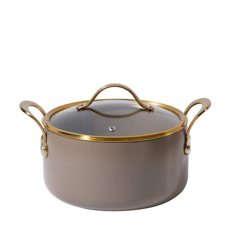 Bloomhouse Pots and Pans Heavy Duty Aluminum Premium PFA Free Ceramic Nonstick - Cappucino Cream with Gold Handle