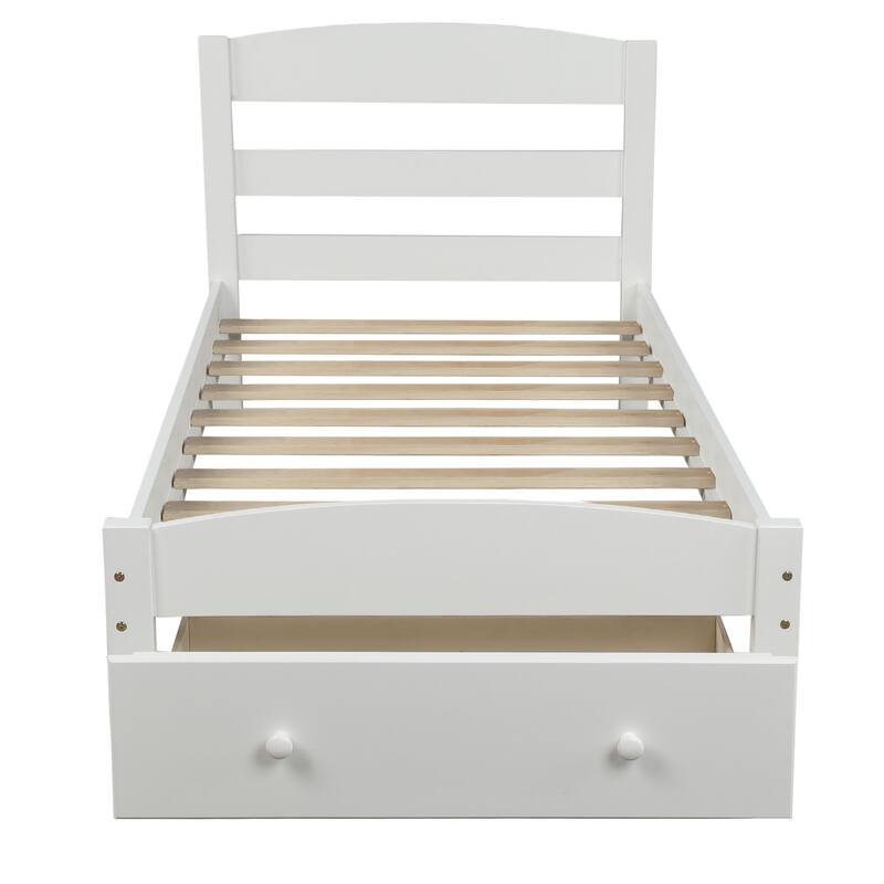 Oaks Aura Platform Twin Bed Frame with Storage Drawer and Wood Slat Support No Box Spring Needed, 4 Colors