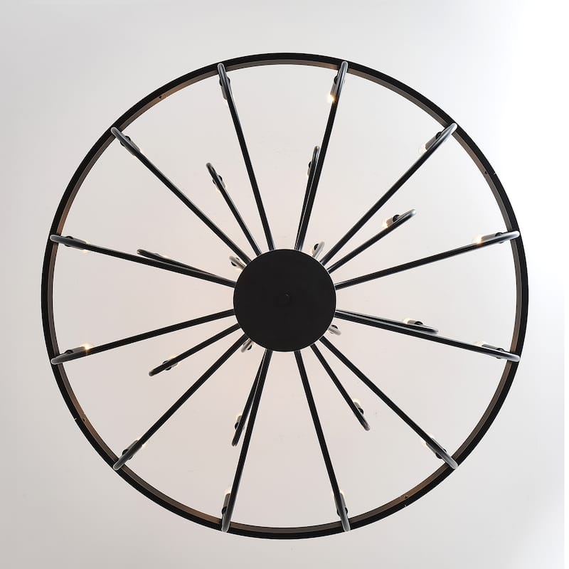 Farmhouse Suspended Pendant Light Fixture 24-Light Black Industrial Iron Candle Chandelier, for Dining Room, Living Room