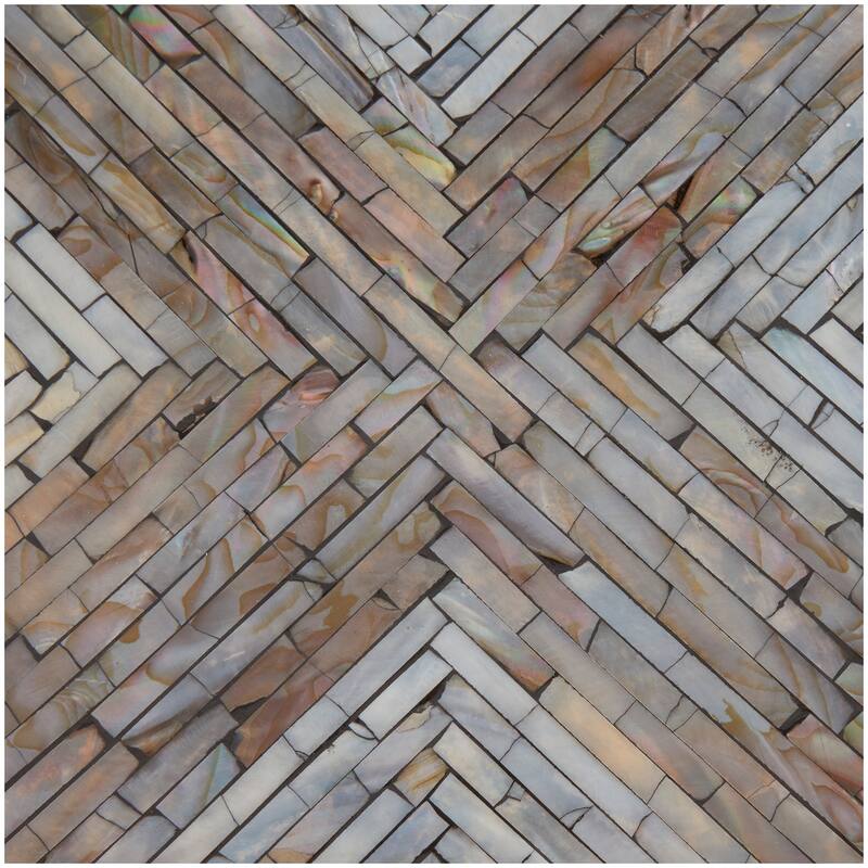 Gray Mother of Pearl Shell Hourglass Geometric Accent Table with Linear Mosaic Pattern