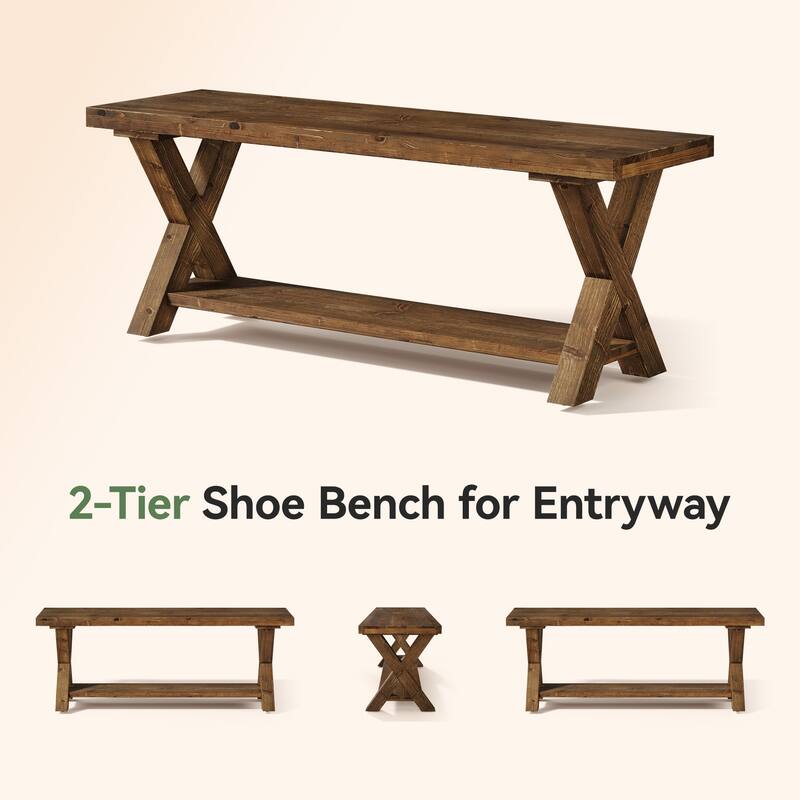 43.3 Inch Farmhouse Solid Wood Entryway Shoe Bench