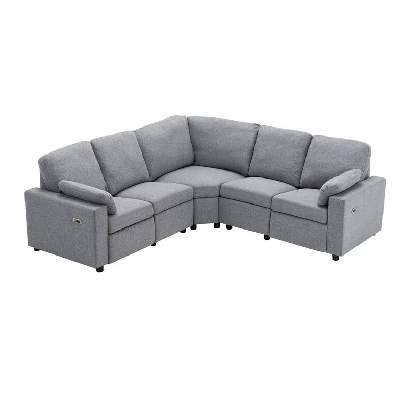 88.9" Linen Power Recliner Sectional Sofa with Storage Drawers