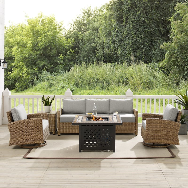 Crosley Bradenton 5Pc Swivel Rocker And Sofa Set W/Fire Table