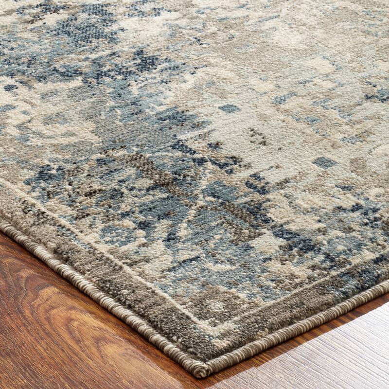 Porch & Den Hogan Distressed Ivory / Blue Geometric Area Rug