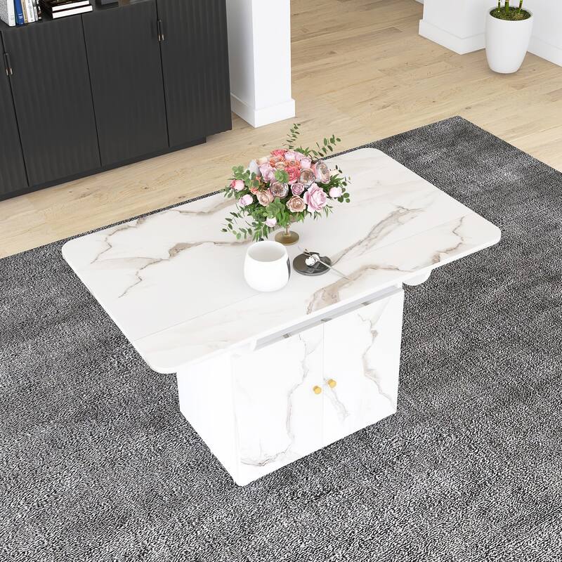 47" MDF Folding Dining Table with storage rack and cabinet