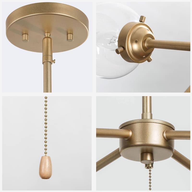 Mid-century Modern Gold Sputnik 4-light Switch Chandeliers Globe Glass Ceiling Lights for Dining Room - D 19.5'' x H 65.5''