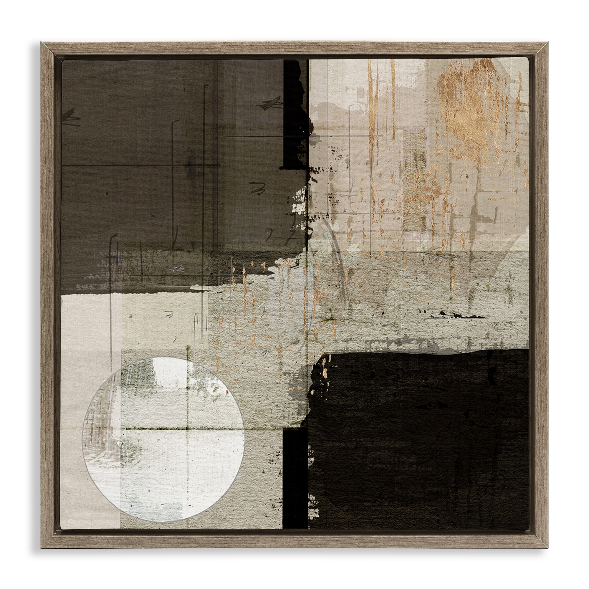 Stupell Neutral Square and Circle Shapes Framed Floater Canvas Wall Art Design By Susan Jill