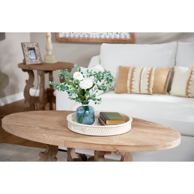 Cream Rattan Living Room Decor Tray with Slot Handles (Set of 2) - 20 x 20 x 3Round - Cream