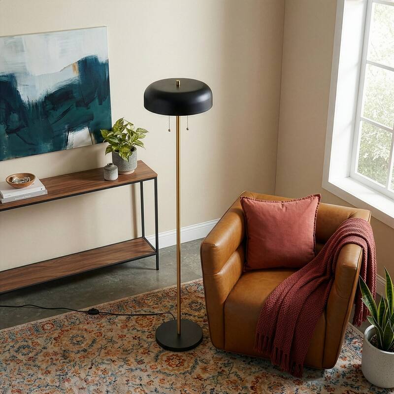 Trinity Modern Black and White Drum Shade Floor Lamp