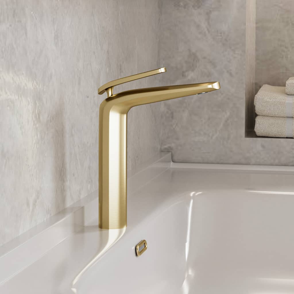 Luxury Brushed Gold Vessel Bathroom Sink Faucet Single Hole with 1 Handle
